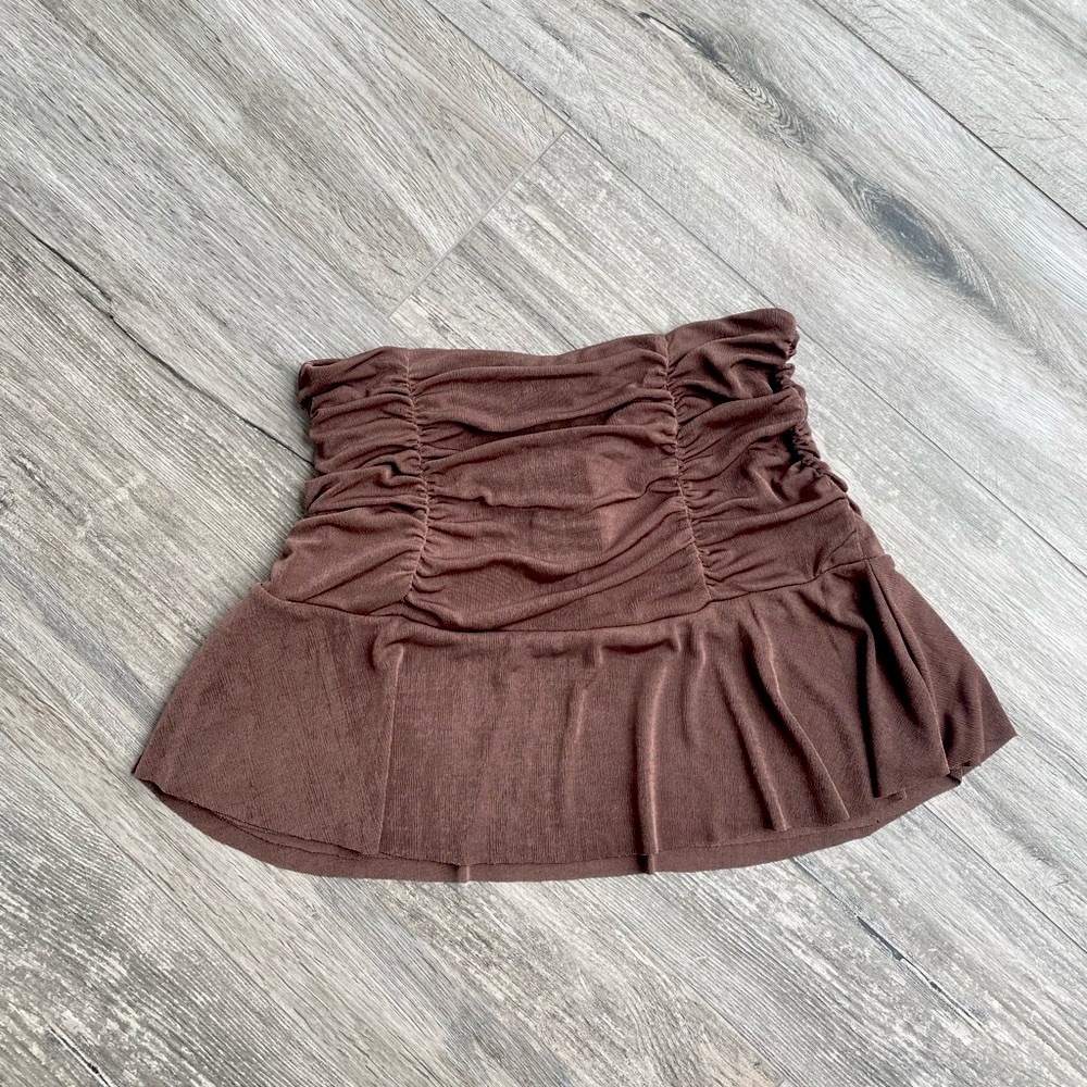 Garage Brown Ruched Mini Skirt